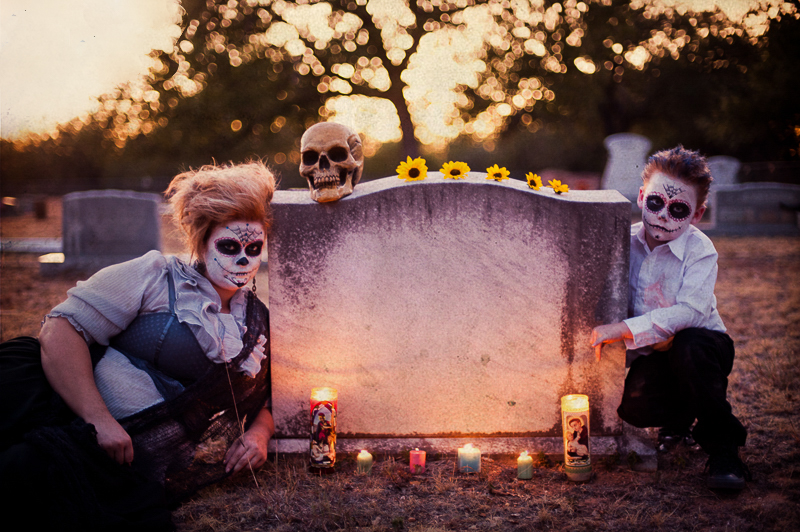 mom and son day of the dead photoshoot