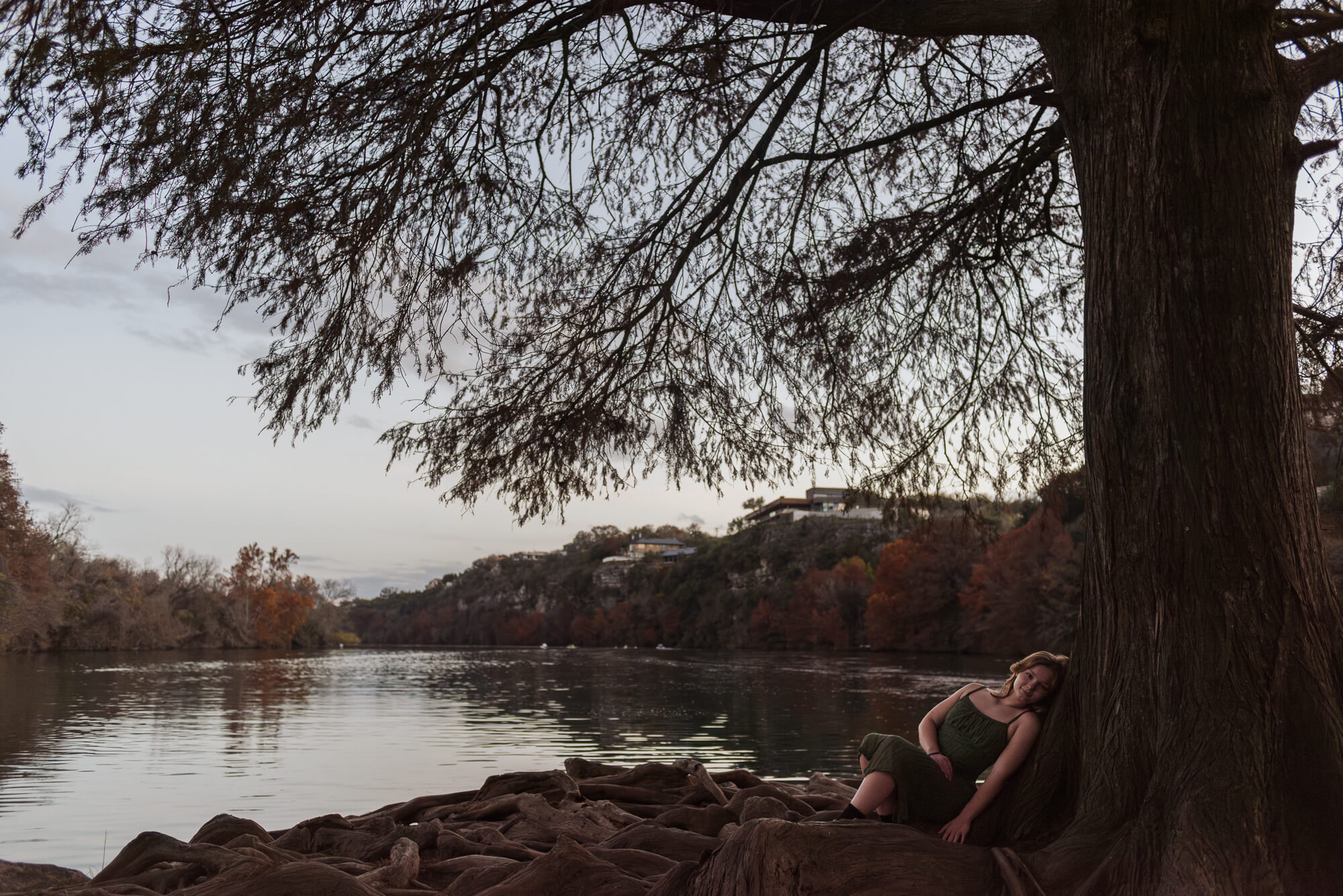 girl at red bud isle park for senior photos