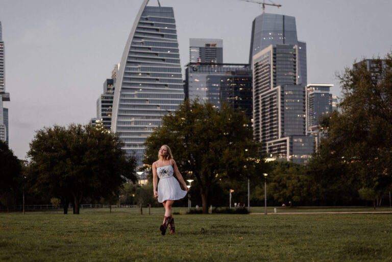 girl in field skyline