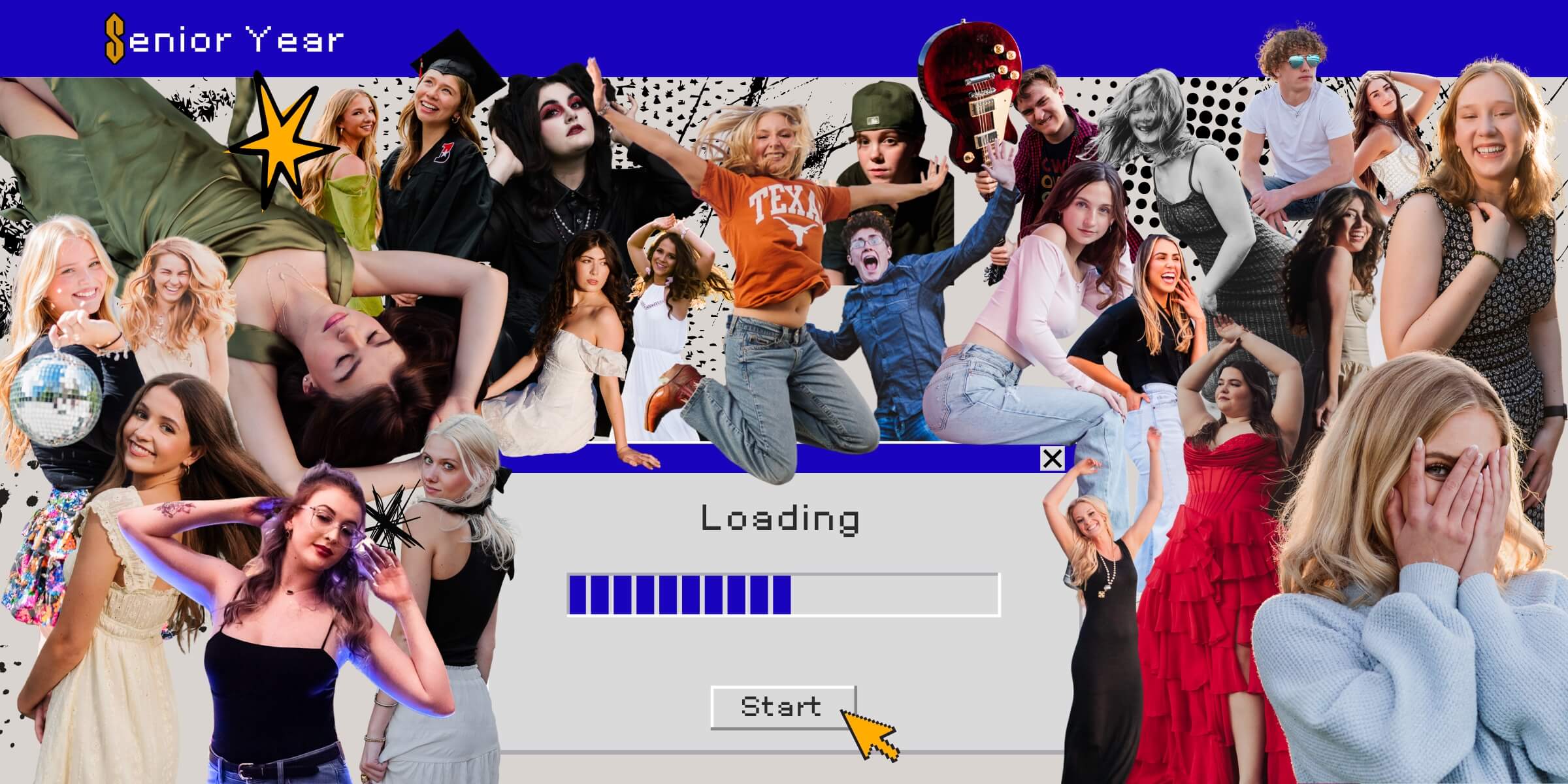 collage of senior photos from throughout my time as a high school senior portrait photographer made to look like windows 98 window