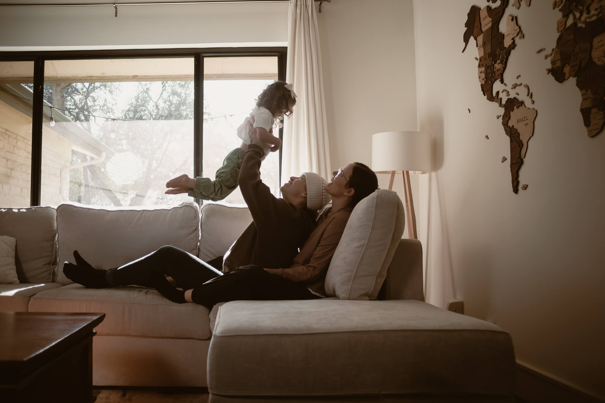 Valesquez family portrait in their living room during an in-home Christmas session in Austin